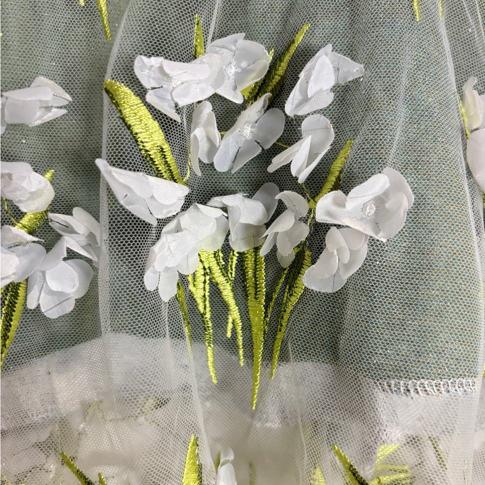 Handmade Floral Embroidered Skirt Green and White Girly Girl Small - Picture 4 of 8
